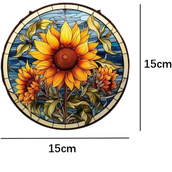 Sunflower Stained Suncatcher- Vibrant Yellow and Blue Made Of Acrylic - Picture 2 of 6